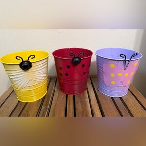 Set of 3 Decorative Insect Planters: Bee, Ladybug & Butterfly Metal Planters